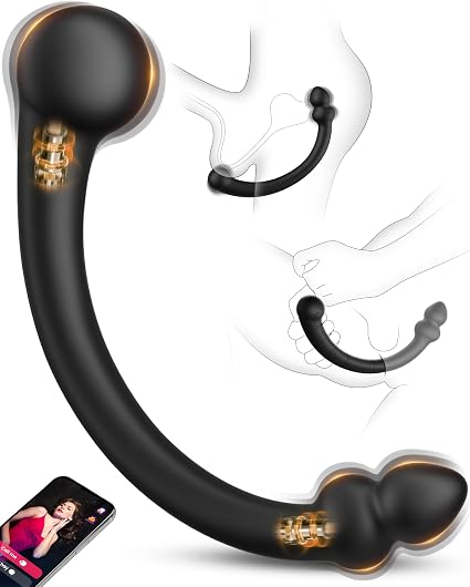 BEISAR Vibrating Prostate Massager Stick Anal Hook - AI Dual-Ended Anal Plugs Dildo Beads Adult Toys for Beginner Experienced User 10 Vibration, Couples Sex Toys for Men Clit G Sopt Vibrator for Women