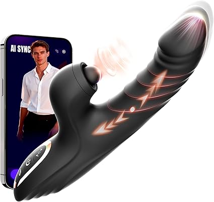 Black Rabbit Dildo with Tapping Function for Women Female Couples Pleasure | 10 Vibration & 7 Thrusting Modes, G Spot Clitoral Stimulation, AI Sync Games, Couples Compatible