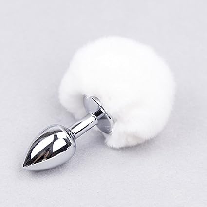 Anal Plug with Rabbit Bunny Tail, Sex Toys Butt Plug for Cosplay, Stainless Steel (White)