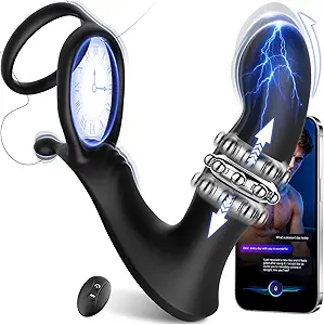 Prostate Massager Anal Vibrator - BEISAR Anal Toys Butt Plug Sliding Ring Male Sex Toys for Men Sex Toy Anal Plug Cock Ring, Adult Toy with 9 Thrusting Vibrating New APP Remote Control Strap On Dildos
